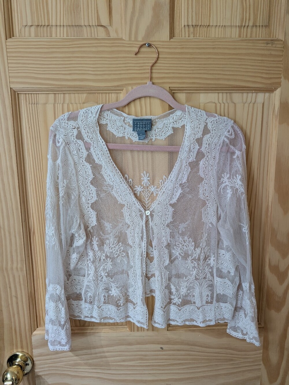 Women's Rabbit Rabbit XL Sheer Lace Embroidered Button Cardigan - Cream